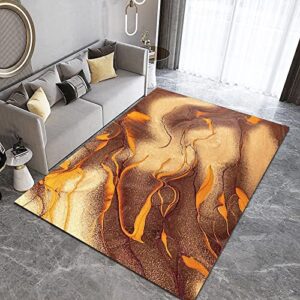 Orange Brown Marble Area Rugs, Light Luxury Abstract Indoor Non-Slip Kids Rug, Soft Fluffy Rectangle Rugs Living Room Carpets Bedroom Home Sofa Table Decor Mat, 5x7ft