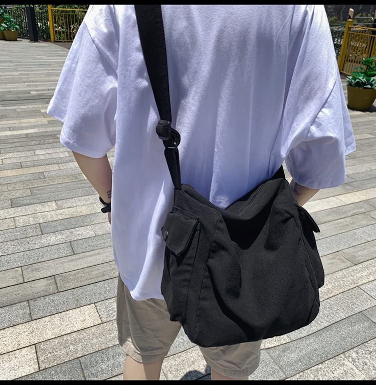 Retro Y2K Canvas Shoulder Bag, Large Capacity Hobo Crossbody Shoulder Bag, Aesthetic Handbag Fairy Grunge Tote Bag (Black)