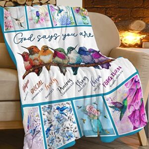Hummingbird Blanket Hummingbird Bird Flower Throw Blanket Super Soft Flannel Cozy God Say You are Unique Blanket Warm Lightweight Plush Fleece Blankets for Sofa Couch Bed Gift for Kids Adults 50"x40"