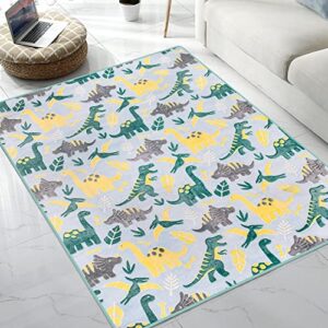 various dinosaur & leaf pattern2 glow in the dark area rug area rug for living room bedroom playing room size 5’x6′