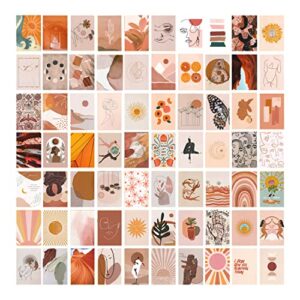 ego vina 70 pcs vintage posters for room aesthetic, boho aesthetic pictures wall collage kit, peach teal photo collection collage dorm decor for girl teens and women, orange boho wall prints kit, small posters for room bedroom aesthetic