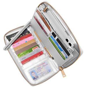 YZAOLL Women's Wallet RFID Blocking PU Leather Large Capacity Zip Around Credit Card Holder Cell Phone Checkbook Storage Bag Zipper Coin Purse,lightsilver