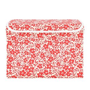 kigai small red flowers storage basket with lid collapsible storage bin fabric box closet organizer for home bedroom office 1 pack