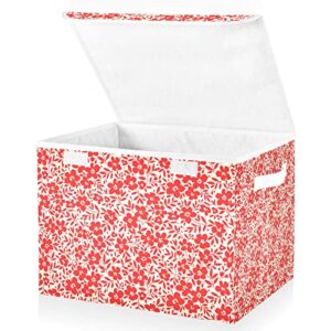 Kigai Small Red Flowers Storage Basket with Lid Collapsible Storage Bin Fabric Box Closet Organizer for Home Bedroom Office 1 Pack