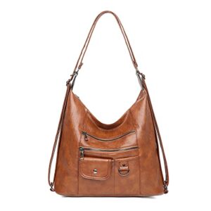 lasszone women tote soft pu leather women shoulder bag large capacity backpack lightweight crossbody handbag for women ladies