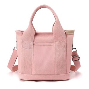 women’s canvas handbag shoulder bag hobo backpack multi pocket clutch bag casual wallet receiving purse pink
