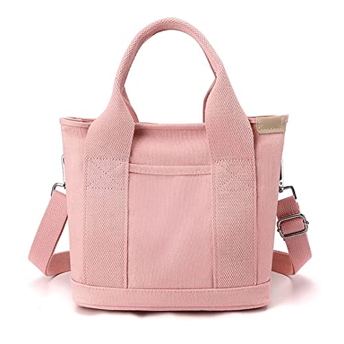 Women's Canvas Handbag Shoulder Bag Hobo Backpack Multi Pocket Clutch Bag Casual Wallet Receiving Purse Pink