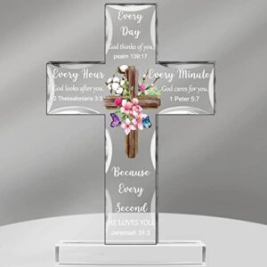acrylic christian standing cross inspirational gifts with bible verse and prayers sunflower religious scripture gifts for women men friends mom wife friends colleague (fresh style)
