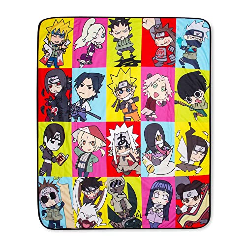 Naruto: Shippuden Character Collage Fleece Throw Blanket With Sherpa Backing | Plush Soft Cover For Sofa and Bed