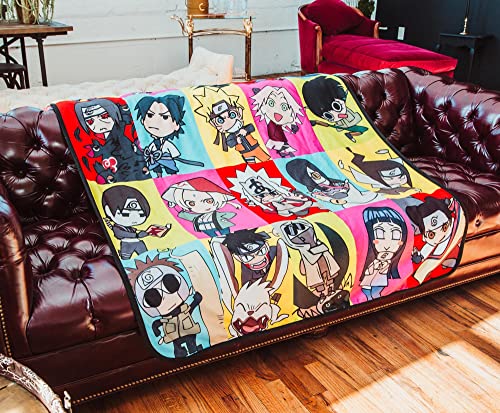 Naruto: Shippuden Character Collage Fleece Throw Blanket With Sherpa Backing | Plush Soft Cover For Sofa and Bed