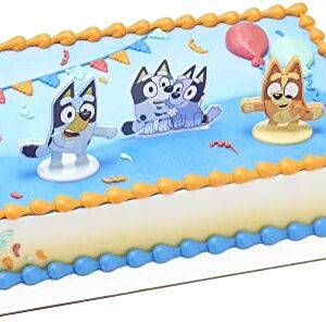 DecoSet® Bluey Dance Mode Cake Toppers, 3 Piece Cake Decoration With Bluey And Bingo Figurines and Muffin & Socks Poly Pic, For Birthday, Parties, Celebration