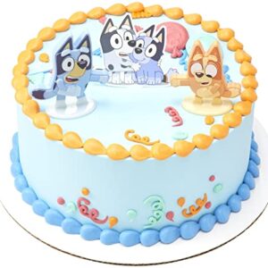 DecoSet® Bluey Dance Mode Cake Toppers, 3 Piece Cake Decoration With Bluey And Bingo Figurines and Muffin & Socks Poly Pic, For Birthday, Parties, Celebration