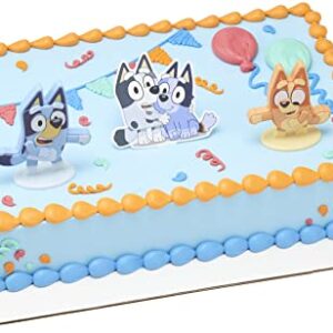 DecoSet® Bluey Dance Mode Cake Toppers, 3 Piece Cake Decoration With Bluey And Bingo Figurines and Muffin & Socks Poly Pic, For Birthday, Parties, Celebration