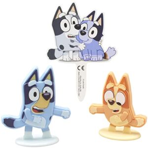 DecoSet® Bluey Dance Mode Cake Toppers, 3 Piece Cake Decoration With Bluey And Bingo Figurines and Muffin & Socks Poly Pic, For Birthday, Parties, Celebration