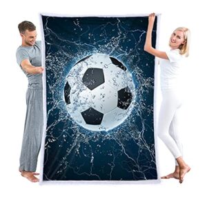 zzkslife soccer blanket 3d soft plush sherpa throw blanket soccer gifts adult all season couch bed sofa home decor (soccer,60″×80″)