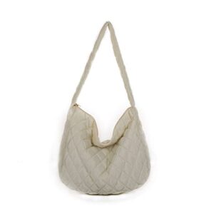 women shoulder bag lattice pattern shoulder bag large capacity tote bags space cotton quilted shopper bag(white)