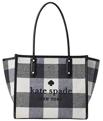 Kate Spade Ella Festive Check Plaid Print Large Top Zip Tote Black Multi