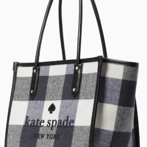 Kate Spade Ella Festive Check Plaid Print Large Top Zip Tote Black Multi