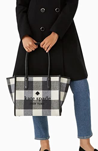 Kate Spade Ella Festive Check Plaid Print Large Top Zip Tote Black Multi