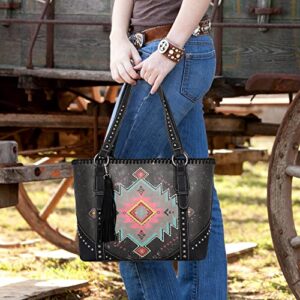 Montana West Aztec Collection Concealed Carry Tote Bag Western Purse for Women MW1032G-8317BK+W