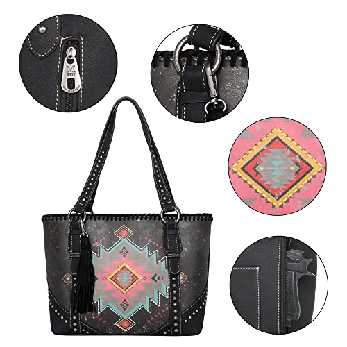 Montana West Aztec Collection Concealed Carry Tote Bag Western Purse for Women MW1032G-8317BK+W