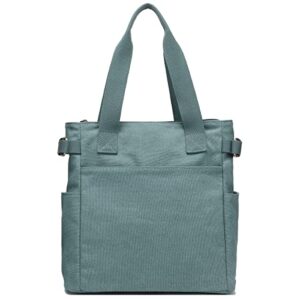 besyiga tote bag with pockets for women top handle canvas casual shoulder handbag medium size, green