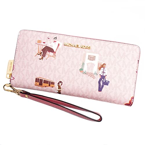 Michael Kors Jet Set Girls Large Zip Around Continental Wristlet Wallet MK Signature (Dark Powder Blush)