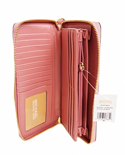 Michael Kors Jet Set Girls Large Zip Around Continental Wristlet Wallet MK Signature (Dark Powder Blush)