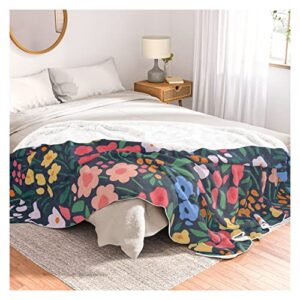 society6 vintage floral background. flowers pattern with small colorful flowers on a dark blue background. by ann&pen throw blanket – 88″ x 104″