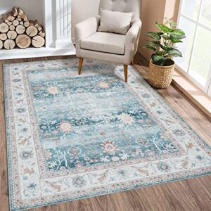rugsreal area rug for living room 8×10 persian distressed carpet rug lightweight non slip foldable rug machine washable indoor floor cover chenille rug, 8′ x 10′