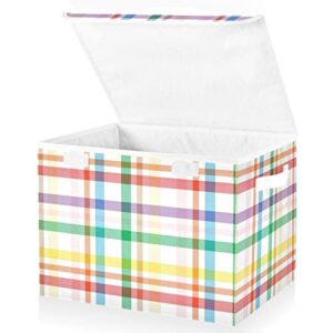 suabo rainbow tartan glen plaid storage bin with lid large oxford cloth storage boxes foldable home cube baskets closet organizers for nursery bedroom office
