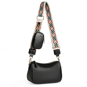 herald hobo crossbody bag for women with guitar strap, lightweight vegan shoulder side handbag with coin purse pouch (black)