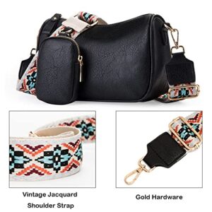 Herald Hobo Crossbody Bag for Women with Guitar Strap, Lightweight Vegan Shoulder Side Handbag with Coin Purse Pouch (Black)