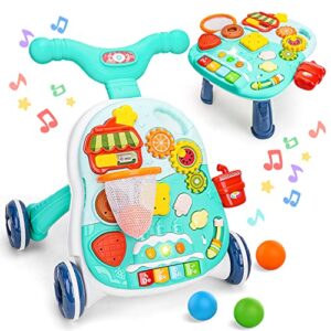 toy life baby push walkers and standing activity center, sit to stand walker for baby boy girl, 2 in 1 push toys for babies learning to walk, music walking toys for babies infants 6-12 months(green)