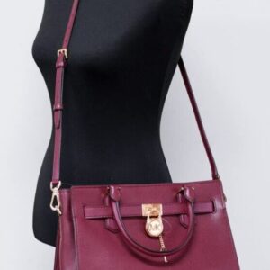 Michael Kors Hamilton Mulberry Leather Medium Satchel Crossbody Handbag