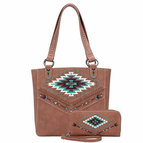 Montana West Aztec Tote Western Handbags for Women Satchel Handbag Vegan Leather Purses Vegan Leather Hobo Shoulder Bag with Wallet MST-G1004WBR