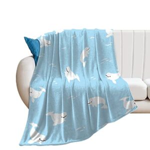 beluga whale, fleece blanket ultra-soft cozy plush blanket throw blankets couch chair living room air conditioning cool blankets, 50″*60″