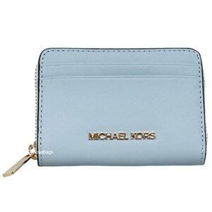 michael kors jet set travel medium zip around card case wallet saffiano leather (vista blue)