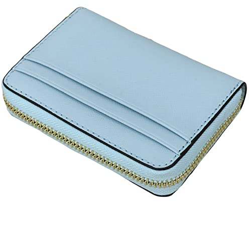 Michael Kors Jet Set Travel Medium Zip Around Card Case Wallet Saffiano Leather (Vista Blue)