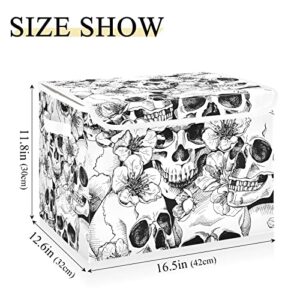 Kigai Storage Basket Abstract Skull Black White Storage Boxes with Lids and Handle, Large Storage Cube Bin Collapsible for Shelves Closet Bedroom Living Room, 16.5x12.6x11.8 In