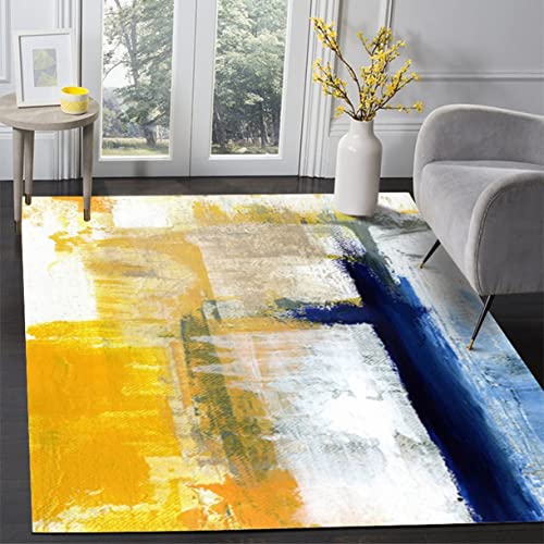 Yellow Blue Modern Abstract Area Rug for Living Room Bedroom Arti Decor Carpet Under Dining Table Washable Soft Thick Home Office Indoor Floorcover Runner Rug Mats 5x8