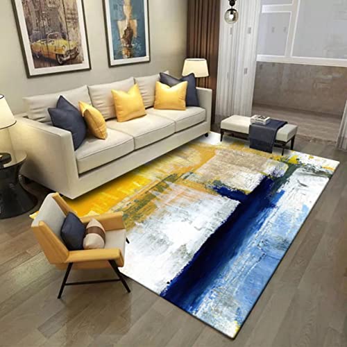 Yellow Blue Modern Abstract Area Rug for Living Room Bedroom Arti Decor Carpet Under Dining Table Washable Soft Thick Home Office Indoor Floorcover Runner Rug Mats 5x8