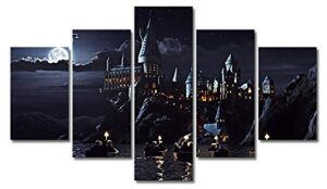 canvas print wall art 5 pieces magic school castle painting for bedroom kids room home decoration movie poster artwork unframed (no frame,only camvas)