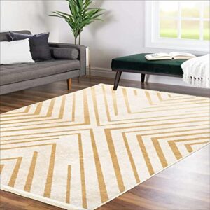 alfa rich rugs, 5×7 area rug, cream – gold rug, non-slip, soft, machine washable, living room rugs