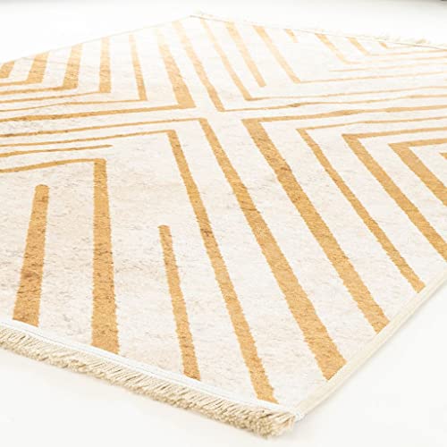 Alfa Rich Rugs, 5x7 Area Rug, Cream - Gold Rug, Non-Slip, Soft, Machine Washable, Living Room Rugs