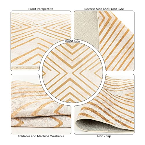 Alfa Rich Rugs, 5x7 Area Rug, Cream - Gold Rug, Non-Slip, Soft, Machine Washable, Living Room Rugs