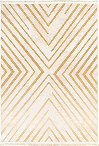 Alfa Rich Rugs, 5x7 Area Rug, Cream - Gold Rug, Non-Slip, Soft, Machine Washable, Living Room Rugs