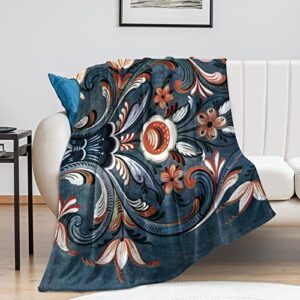 Norwegian Rosemaling Folk Style, Fleece Blanket Ultra-Soft Cozy Plush Blanket Throw Blankets Couch Chair Living Room Air Conditioning Cool Blankets, 50"*60"