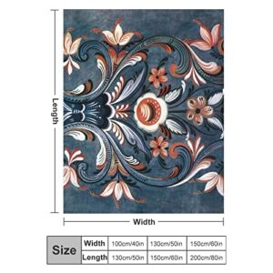 Norwegian Rosemaling Folk Style, Fleece Blanket Ultra-Soft Cozy Plush Blanket Throw Blankets Couch Chair Living Room Air Conditioning Cool Blankets, 50"*60"