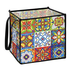 kigai mexican talavera cube storage bins, 13x13x13inch collapsible fabric storage cubes organizer with handles decorative storage baskets for home, shelf, closet